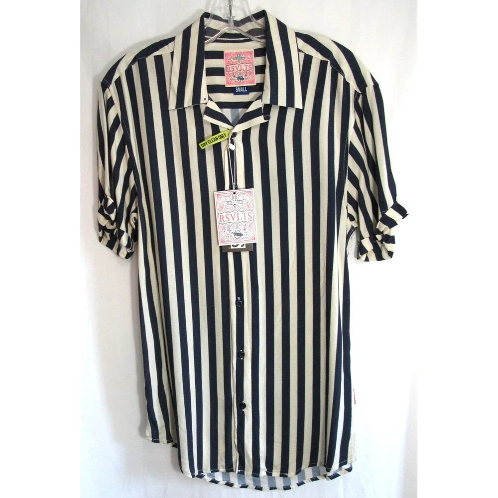 RSVLTS Blue & White Striped Nantucket Short Sleeve Button Down Shirt Small NWT